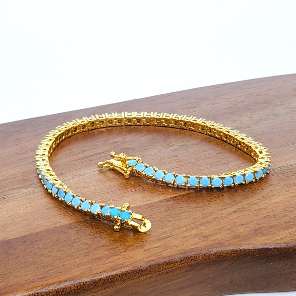 14K Gold Womens Natural Turquoise Gemstone Tennis Bracelet 14 K Silver Jewelry - Picture 5 of 6